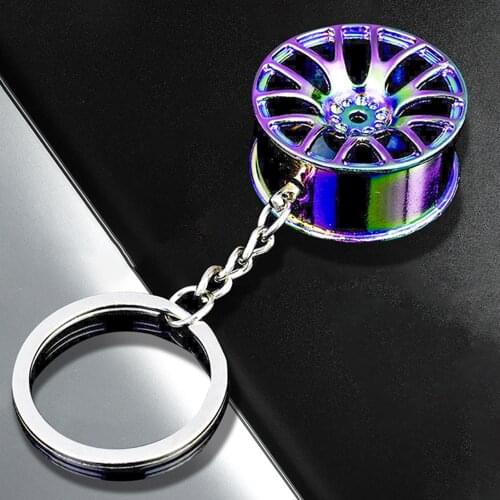 Keychain Colorful Wheel Hub Shape Zinc Alloy Cool Pendant Accessory for Car Key Car Accessories
