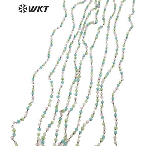 WT-RBC137 Natural stone beads Chain blue Round faceted beads in Gold Electroplated Rosary Chain 10 meters For Jewelry Making