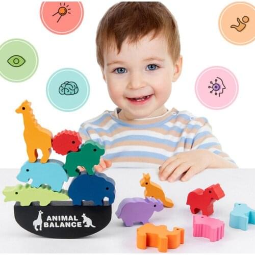 Montessori Wooden Animal Balance Blocks Dinosaur Baby Toys Board Games Building Blocks Stack Toys Kids Early Education Toy Gifts