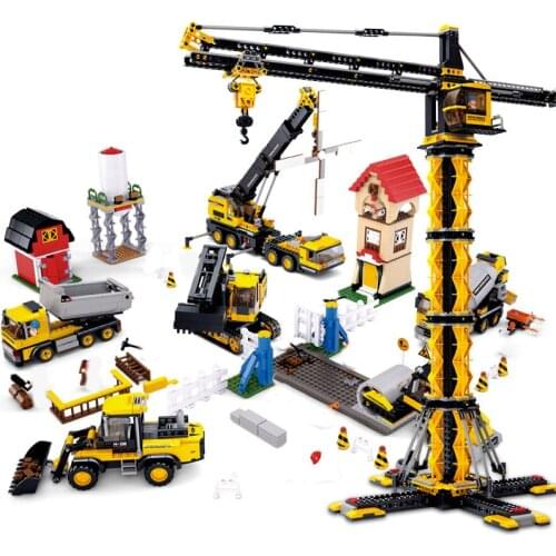 City Series Architectural Engineering Sets Gear Crane Building Blocks Children Toys Truck Forklift Excavator