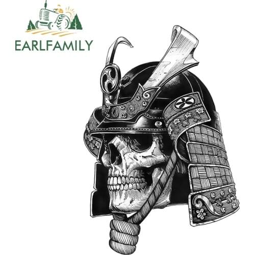 EARLFAMILY 13cm x 8.9cm Car Sticker Japan Samurai Warrior Skull Vinyl Decal for Window Bumper Trunk Stickers JDM Car Accessories