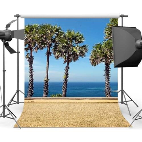 Sandy Beach Photography Background Summer Blue Sky Sea Plam Cocount Tree Backdrops CM-5849