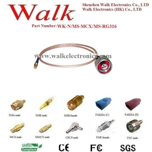 Mcx male n male RG316 cable, n mcx rg316 cable, mcx male connector cable