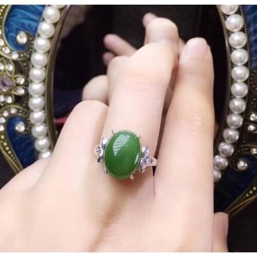Natural Real Jade Ring 925 Silver inlaid natural jade ring Fashion Ring Wedding Ring