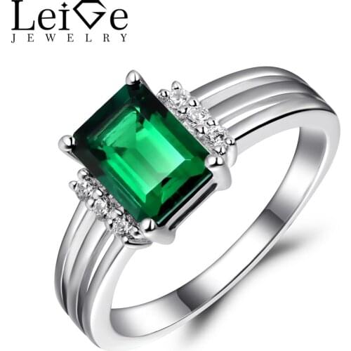 Leige Jewelry Green Rings Silver 925Jewelry Emerald Gemstone Wedding Engagement Rings for Women Fine Jewelry Emerald Cut