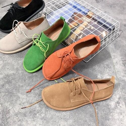 Korean version of the 2021 spring and autumn womens new retro lace-up leather casual shoes flat-bottom net red same style shoes