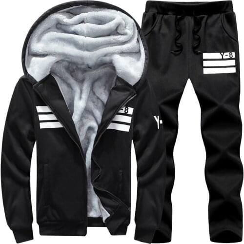 Mens Winter Warm 2 Pieces Suits Hooded Fleece Lined Jacket Sweatpant Sets Casual Thick Large Size 9xl 8xl Male Sports Tracksuit