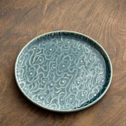 Afternoon Chinese Round Tea Tray Ceramic Cute Accessories Set Tea Tray Ceremony Small Bandeja Comida Vintage Serving Dish DL60CP