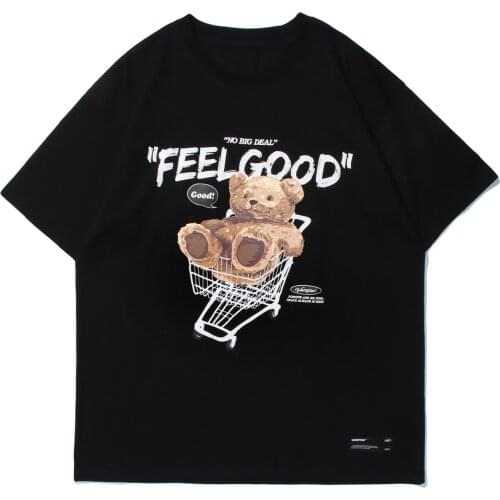 LACIBLE Hip Hop Streetwear Harajuku T Shirt 2021 Summer Men Bear Letter Shopping Cart Print Tshirt Cotton Casual Short Sleeve