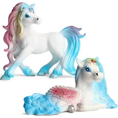 Top Selling Classic Mythical Rainbow unicorn Model Animal Original Fairy Tale Fly Horse Action Figures Model PVC Educational Toy