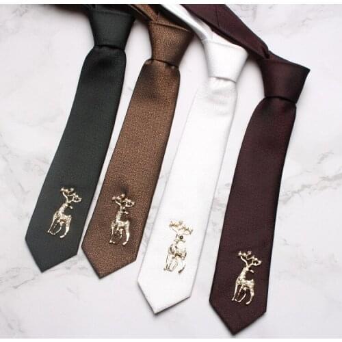 Linbaiway Brand Classic Mens Neck Ties for Women Solid Christmas Neckties Business Elk Animals Gravatas Slim Wedding Cravat