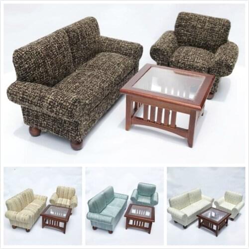 1:12 Dollhouse Miniature sofa for dolls Furniture toy Wooden living room Sofa table set Kids pretend Play Toys for girls gifts