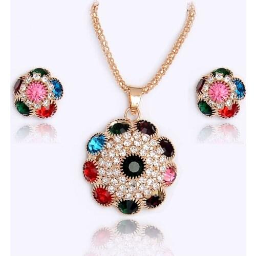 MISANANRYNE Multi-colors Rhinestone Crystal Flower Necklace Earrings sets Jewelry Set Party Costume Bijouterie For Women