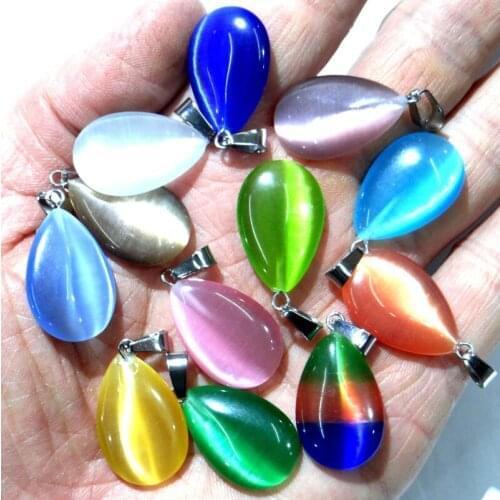 Natural stone Teardrop aventurine Quartz Crystal tiger eye Cat eyes pendants for diy jewelry making necklace Accessories12pcs