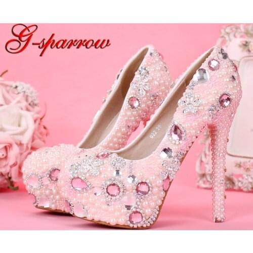 Newest Design Sweetness Pink Color Bridal Wedding Shoes Princess Girl Birthday Party High Heels Graduation Prom Dress Shoes