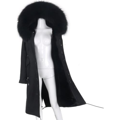 2021 Removable liner New Natural Fox Fur Collar Real Fur Coat Women Waterproof Thick Warm Outerwear X-long Winter Jacket