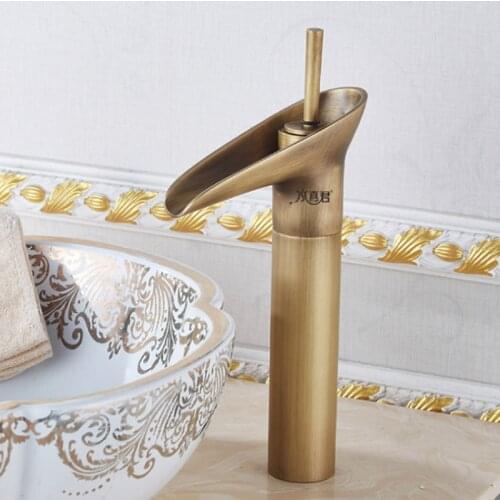 Glass Style Single Lever Waterfall Bathroom Basin Faucet Wine Brass Antique Hot And Cold Bathroom Sink Mixer Taps For Kittchen