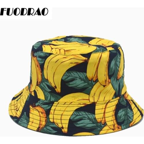 FUODRAO New Women Bucket Hat Cotton Summer Outdoor Sun Hat Print Reversible Panama Unisex Casual Fisherman Hat M91