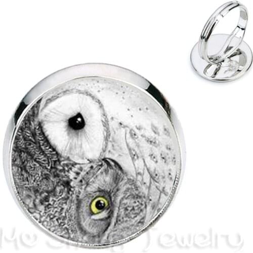 Drop Shipping Vintage Yinyang Owl Design Rings Animal Glass Dome Ring Jewelry Clothing Accessories