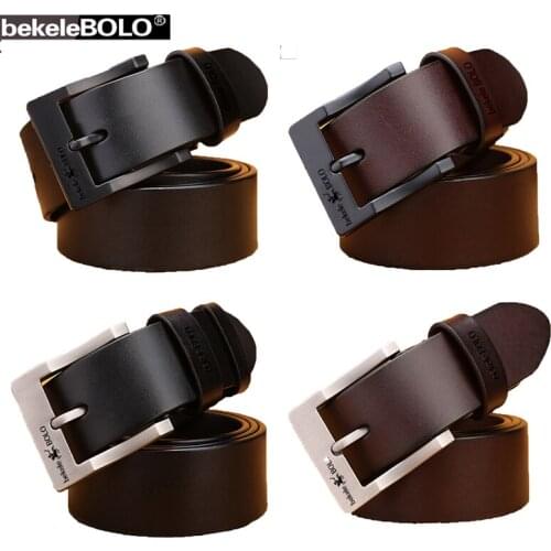 Mens Belts Cow Genuine Leather Belts Black Brown 33"-44" Luxury Waistband Strap Casual Business Style Metal Black Pin Buckl