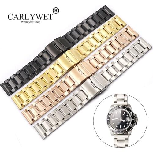 CARLYWET 18 20 22 24mm Silver Gold Black Rose Gold Watch Band For Tag CARRERA Omega Montblanc Panerai Daytona Submariner Tissot