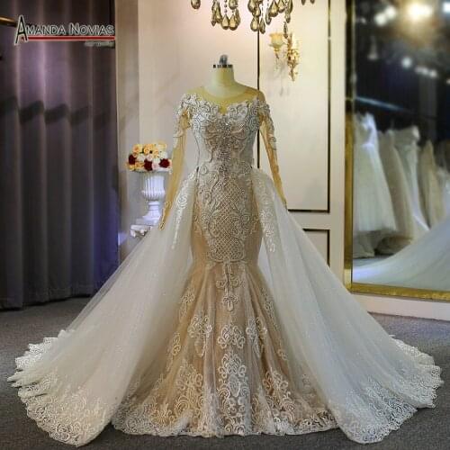 Luxury 2 in 1 mermaid wedding dress with detachable train real work 100% same