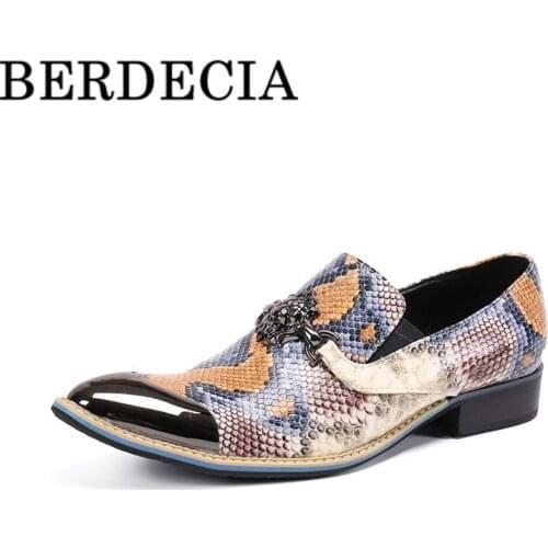 Luxury Berdecia Snake Pattern Gentleman Casual Shoes Men Sneakers 2021 Slip-On Design Flat Comfortable Mixed Color Loafers
