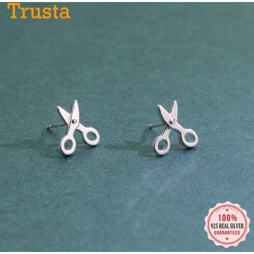 TrustDavis Real 925 Sterling Silver Fashion Sweet Cute Scissor Charm Stud Earrings For Women Wedding Party Fine Jewelry DS037