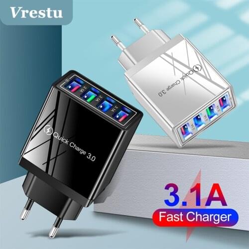 Multi-Port Fast Wall Charger Quick Charge QC 3.0 4.0 for iPhone 12 11 Huawei Samsung S21 Xiaomi Mobile Phone 4 Ports USB Adapter