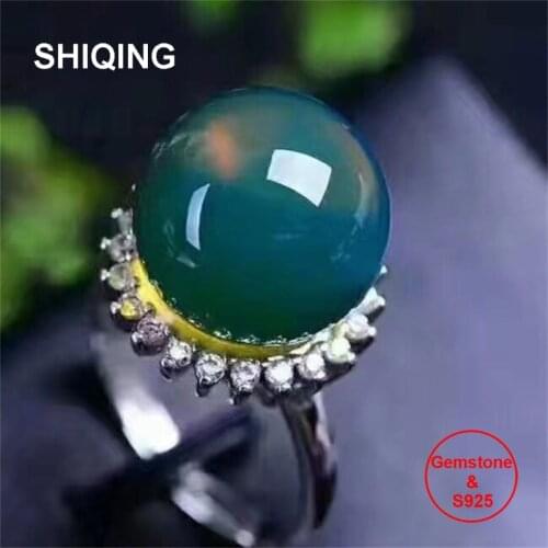 SHIQING Gemstone nature blue amber different color flower precious 925 silver ring for her as gift