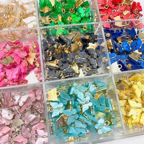 10Pcs/set Acrylic Alloy Cute Fly Butterfly Charms Colorful Resin Golden Metal Insect Jewery Charm For DIY Earrings Accessories