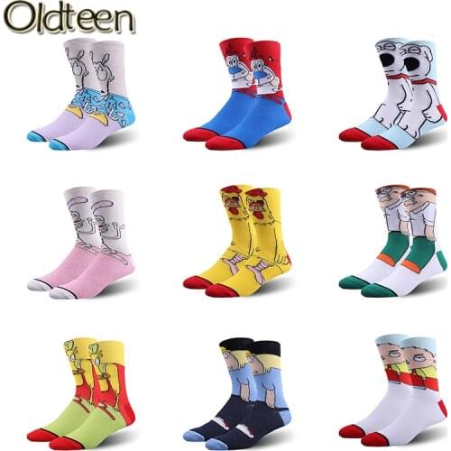 Happy Cartoon Print Funny Women Socks Novelty Personalized Anime Men Socks Colorful Stitching Cotton Cute Crew Socks Comfort