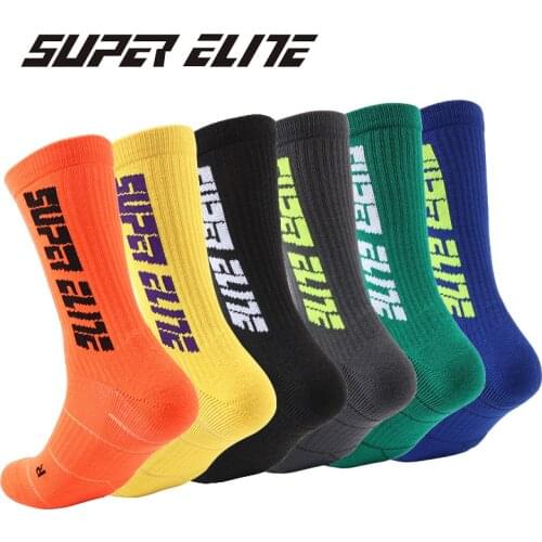 SUPER ELITE Best Sports Sock Crazy Letter Mens Basketball Running Socks Summer Crew Fashion Walking Cycling Performance Yellow