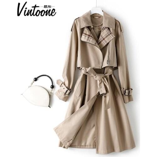 Windbreaker Womens Middle Long 2021 Spring and Autumn New Korean Temperament British Style Two Piece Black Long Overcoat