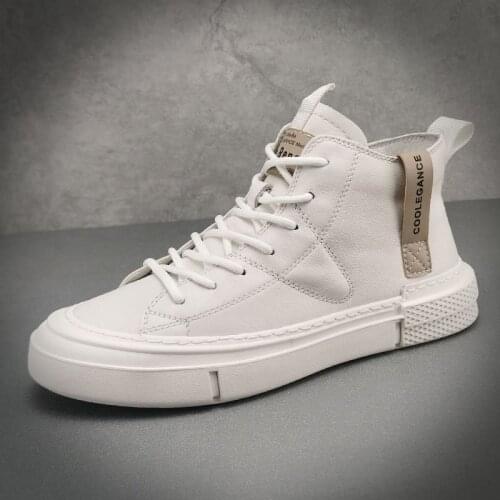 Leather high top mens shoes tide shoes casual shoes trend all-match small hundred shoes mens sneakers handsome shoes