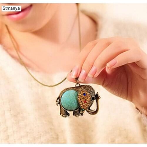 High Quality Fashion Vintage Jewelry Accessories Bohemia long design retro Rhinestone Elephant Necklace Pendant For Women #19110