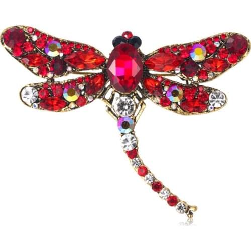 High-grade Crystal Vintage Dragonfly Brooches for Women Large Insect Brooch Pin Fashion Dress Coat Accessories Luxury Jewelry