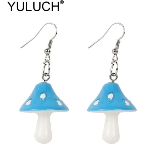 YULUCH Fashion Food Mushroom Pattern Long Dangle Earrings Female Fashion Jewelry Personality Women Red Green Magic Drop Earrings