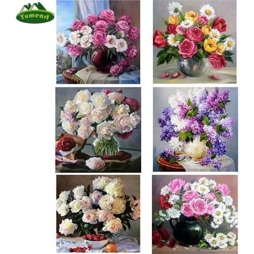 YUMEART 5D DIY Diamond Painting Cross Stitch Rose Patterns Full Rhinestone Pasted Diamond Embroidery Mosaic Flower Bedroom Decor