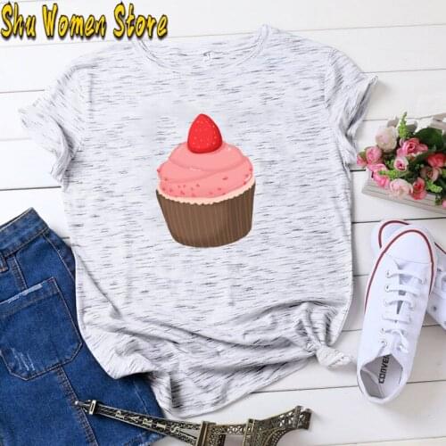 Food Print Womens t-shirts Cake Graphic Tees Lady Streetwear Aesthetic Clothes woman tshirts Summer Casual Anime Tops