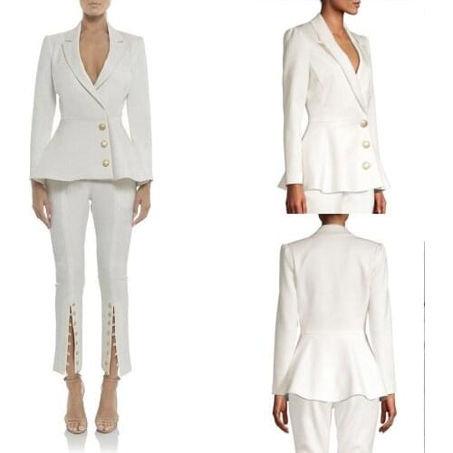 Ivory White Women Suits Customized Blazer Trousers Long Sleeve Jacket Loose Pants Coats 2 Pieces