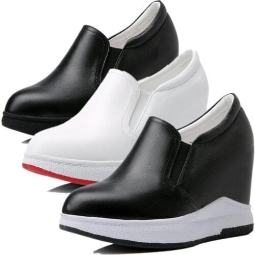 EUR35-46 Fashion Sneakers Womens Leather Round Toe Platform Wedge Ankle Boots Increasing Height Round Toe Oxfords Party Pumps