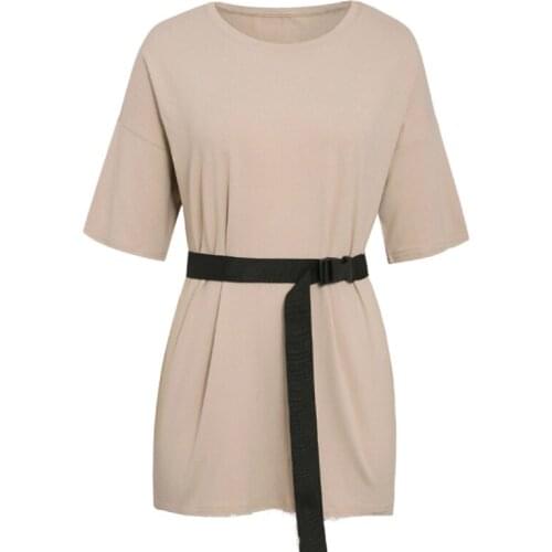 Aonibeier Women Sports Suits 2021 Summer Casual Home Loose Tee + Stretch Biker Shorts Two Piece Set Female Outfits With Belt