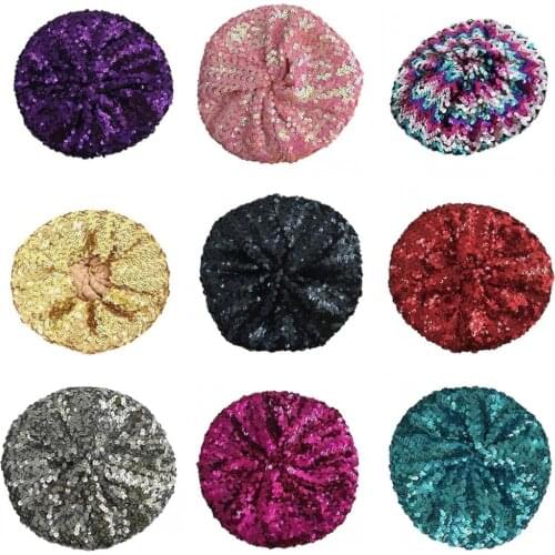 Women Stretch Metallic Shining Sequin Beret Hat Party Club Dance Beanie Cap for Dancing Party Fancy Dress