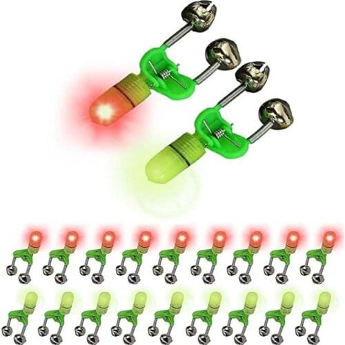 10PCS/lot Fishing Bite Alarm Indicator Set Fishing Rod Clamp Tip Clip Bells Ring LED Light Night Sea Fishing Accessories Tackle