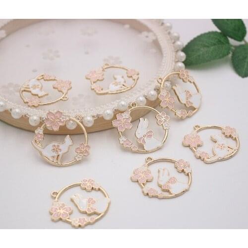 10pcs/lot Rabbit Cat Flower Handmade Enamel Dangle Charms Pendant DIY for Bracelet Necklace Bag
