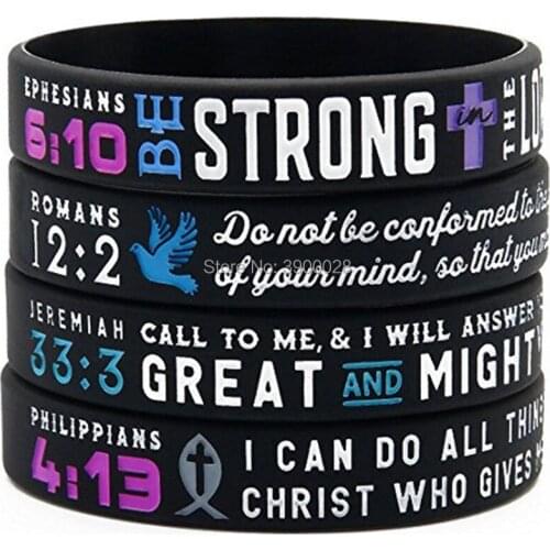 100pc Bible Verse Philippians Roman power of Faith Silicone Bracelet wristband Christian Religious Gifts