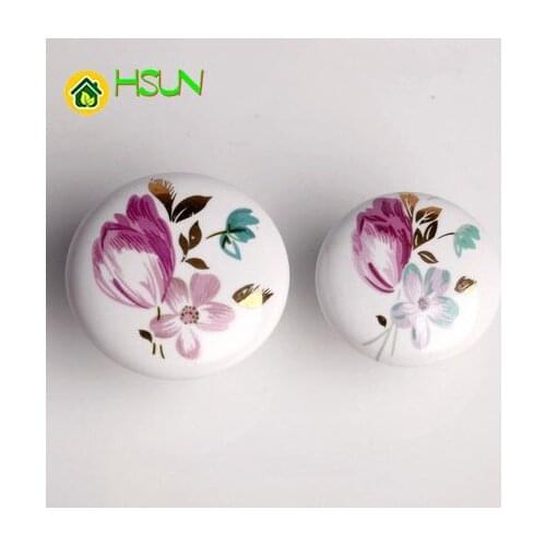 2Pcs Tulip Big Round Small Round Ceramic Handles Rural Modern Style Round Drawer Wardrobe Cabinet Door Handles