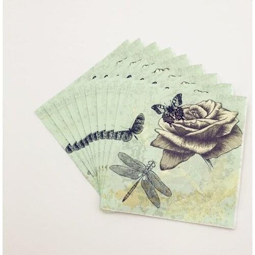 20pcs 33cmx33cm Party Paper Napkins Towels Printed Dragonfly Butterfly Flowers For Wedding Birthday Party Decoration Supplies