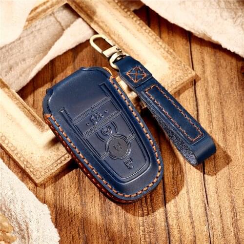 3 4 Buttons Leather Car Remote Key Fob Case Cover With KeyChain for Ford 2018 2019 Mustang Explorer Edge F-250 Car Accessories